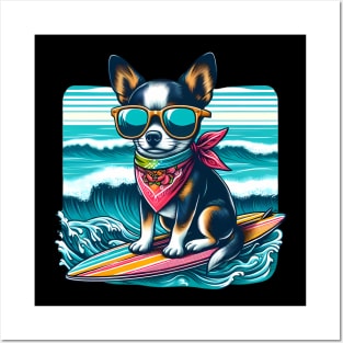 Funny Chihuahua with Sunglasses on a Surf Board Posters and Art